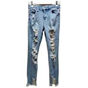 Nature Denim Super Distressed Skinny Jeans Women’s 7/27 Light Blue High Rise GUC